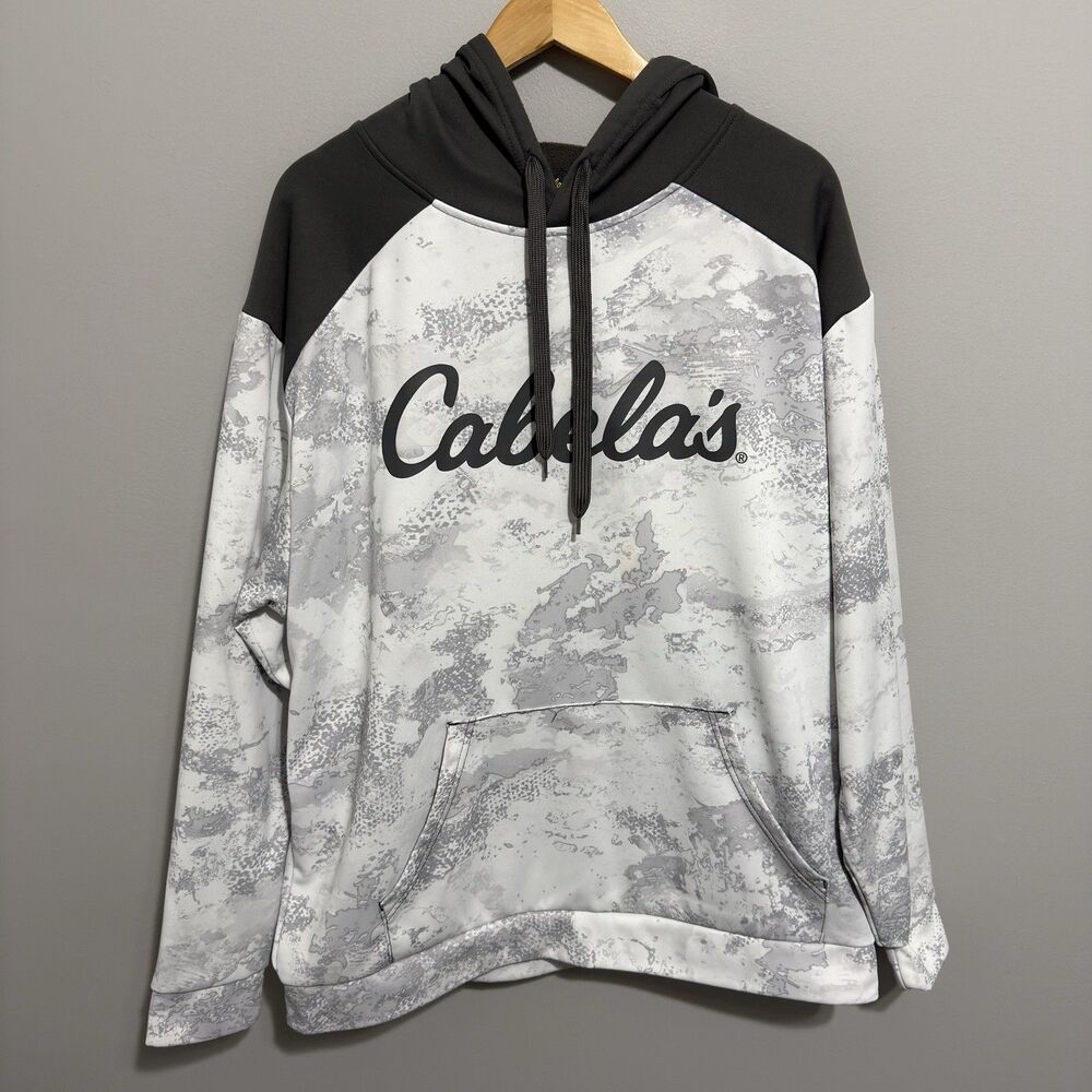 Cabela's Men's Arctic Camo Pullover Hoodie Fleece XL Logo Kangaroo Pocket